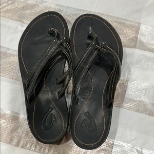 Olukai Black Leather Sandals